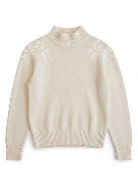 Vtg Distinction Large Silk Angora Off White Knit Lambs Wool Embroidered Sweater
